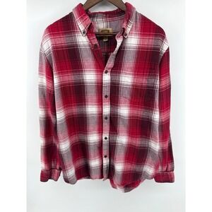 The Foundry Supply Co Mens LT Red Plaid Button Down Long Sleeve Flannel Shirt
